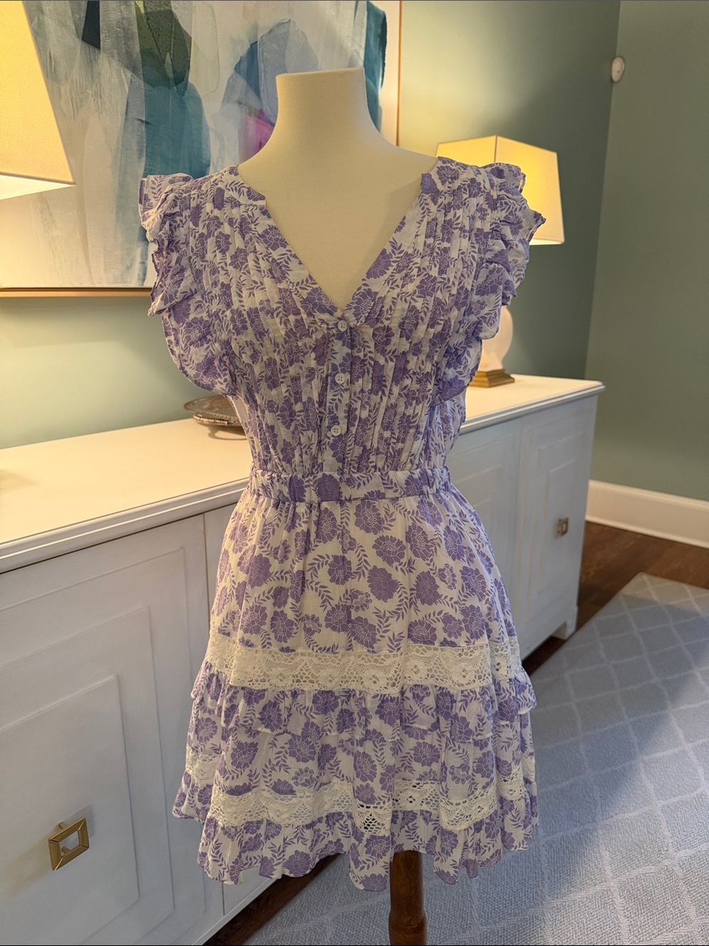 BB Dakota by Steve Madden Lavender Floral Lace-Trim Mini Dress